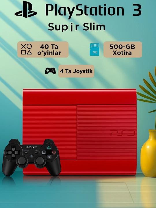 Игровая консоль Sony Playstation 3 Supir Slim PS3 с играми, с 4 геймпадами - 