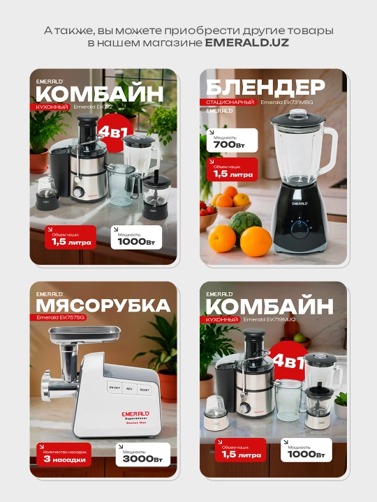 Кухонный комбайн 4 в 1 EMERALD 715 : соковыжималка, блендер, измельчитель, кофемолка