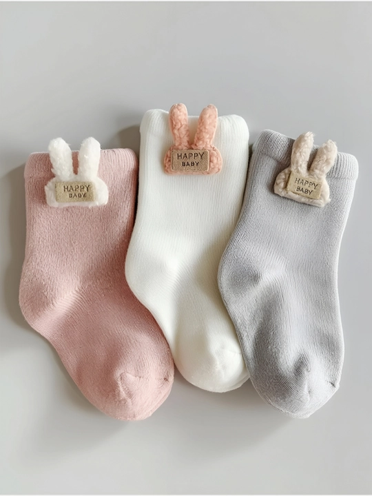 Детские носки с мягким зайчиком и медвежонком Happy Baby — набор 3 пары от 1 года до 2