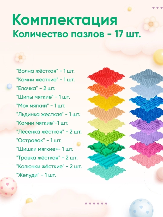 Детский массажный модульный коврик ОРТОДОН, развивающая полусфера- балансир для моторики