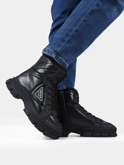 Женские зимние тёплые ботинки, с мехом – модель на высокой подошве — STEPN-PRADA-ЧЕРН-40