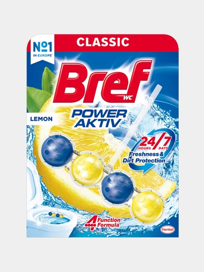 Bref Power Active Лимонная Свежесть, туалетный блок, чистящее средство для туалета, 1x50 г — COSINES-P3