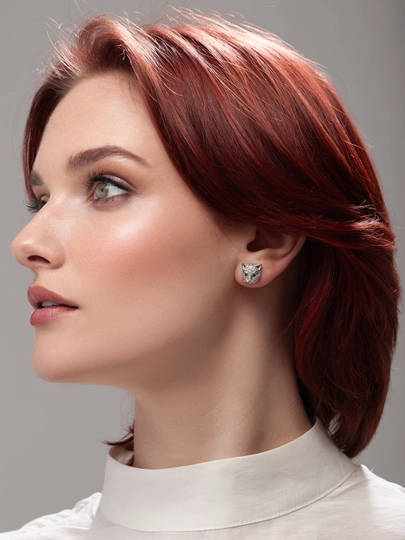 Серьги женские - кошка, лапка, дельфин, сережки гвоздики с животными, бижутерия Amadora — AMADORA-ERPET001-ЗЕЛЕН