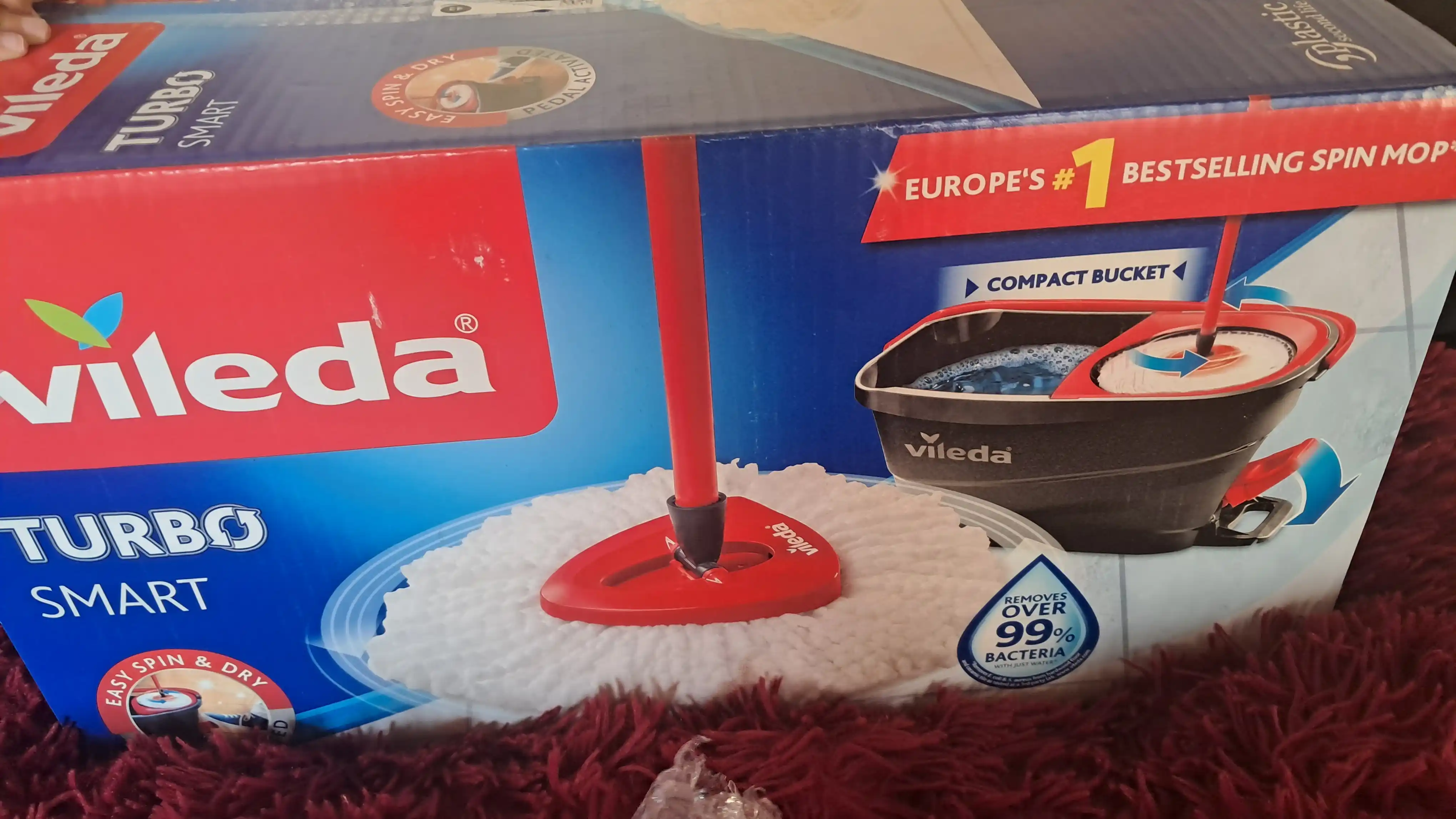 Vileda Turbo Smart chelak shvabra, aylanadigan, nam tozalash uchun, mikrofiberli