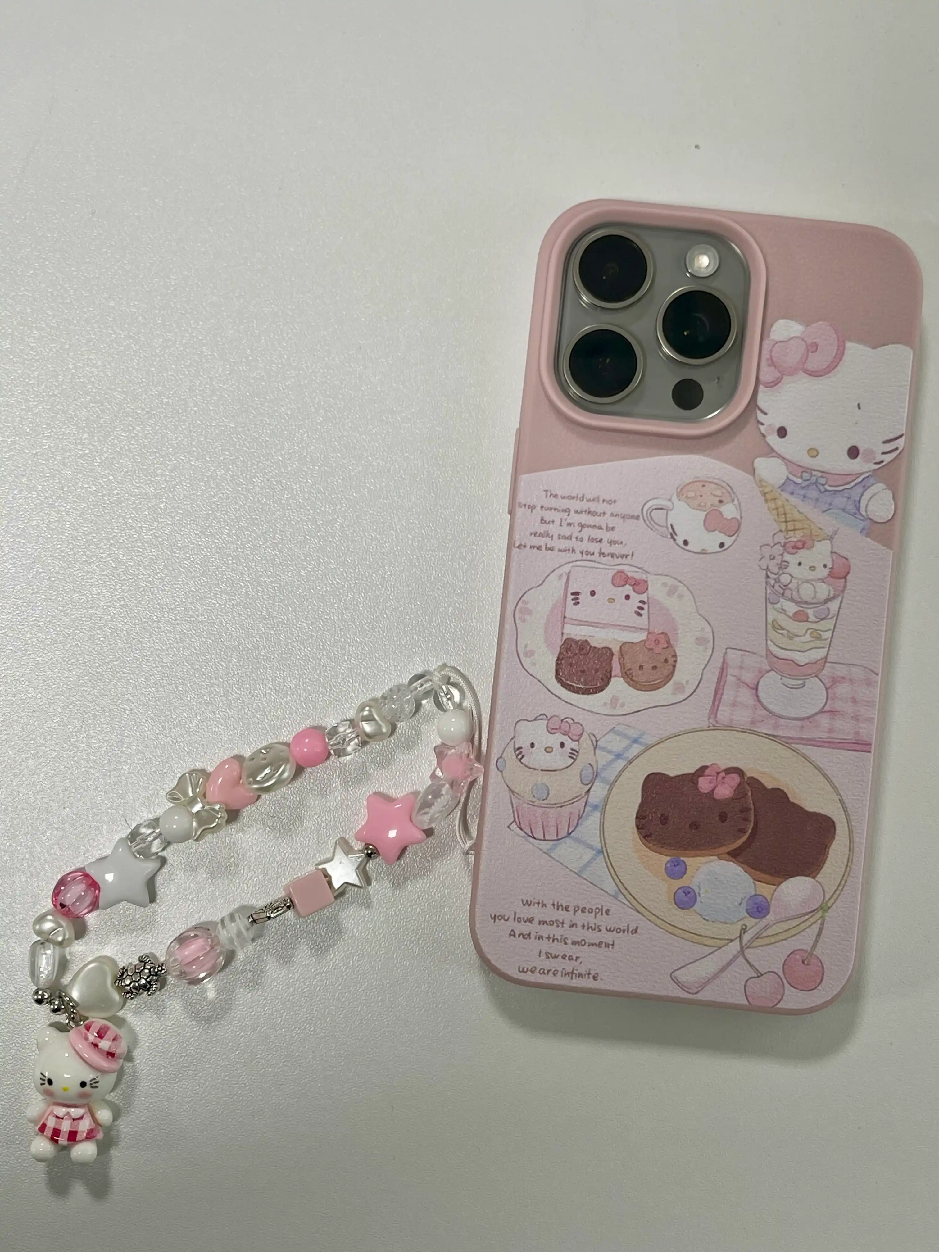 Telefon uchun Hello Kitty brelok-braslet, osma bezak va bilaguzuk (pushti)