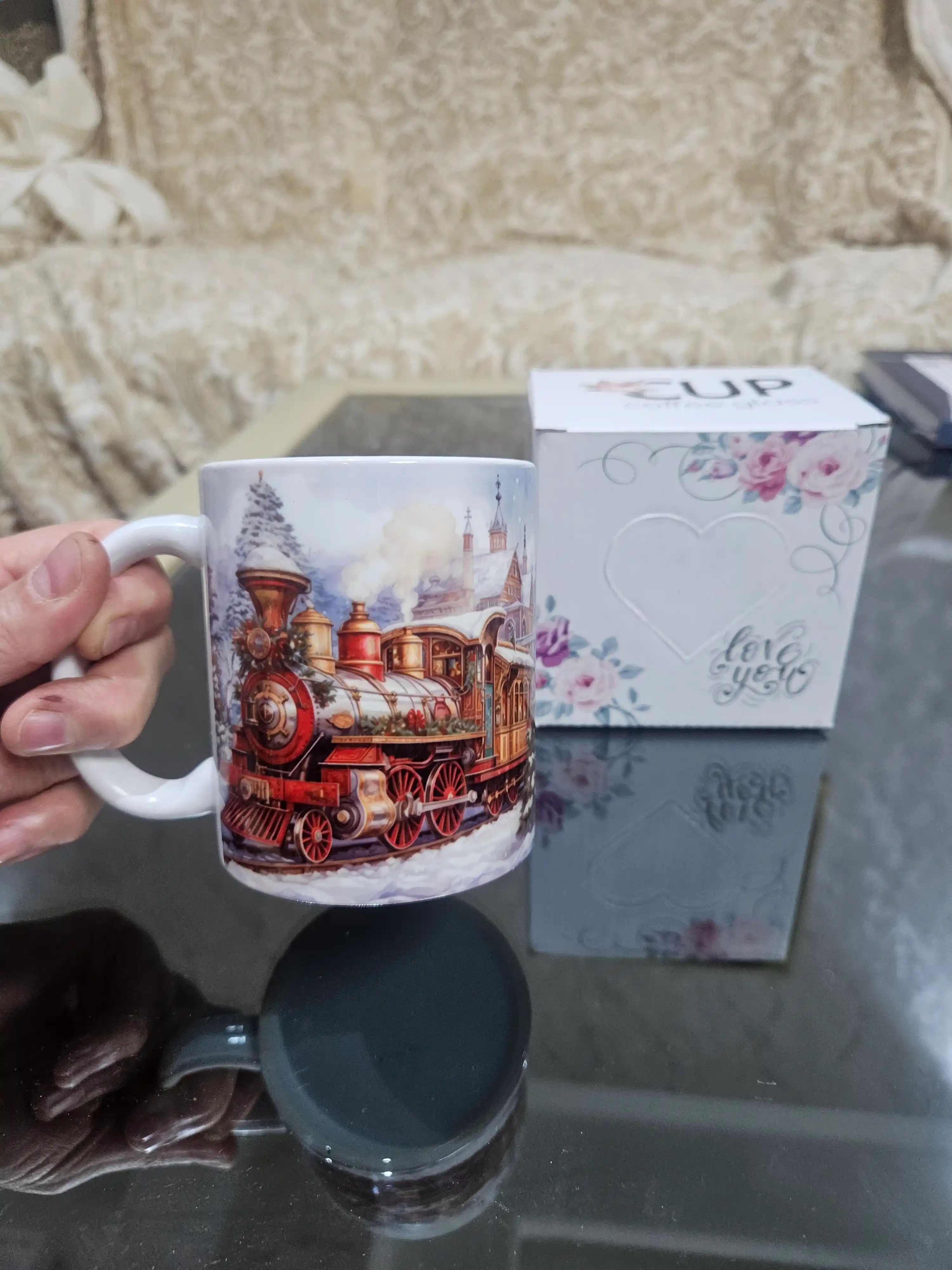 Bosma krujkalar sovg'a uchun, qish fasli printlari bilan, choy va kofe uchun krujka