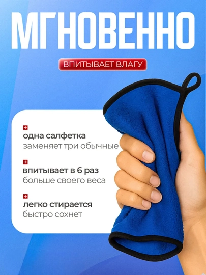 Тряпка из микрофибры, для автомобиля, салфетка, полотенце, для машины, для дома — UZMIRAZ-МИКРОФИБРА-СИНИЙ-20 х 30