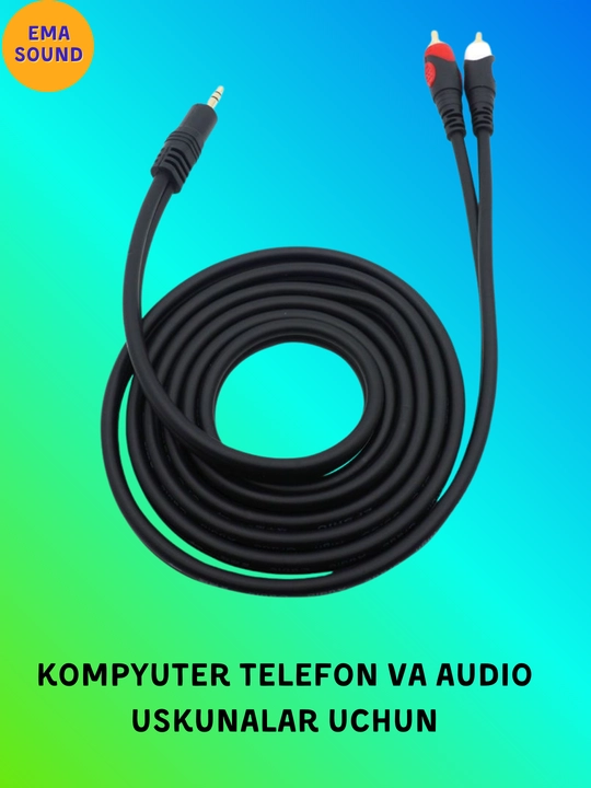 3.5mm jack to RCA 1.8 m, 5 m uzunlikda