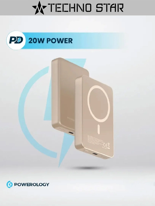 MagSafe Powerology alyuminiy tashqi batareyasi, 10000 mA/soat, PD 20Vt, ixcham