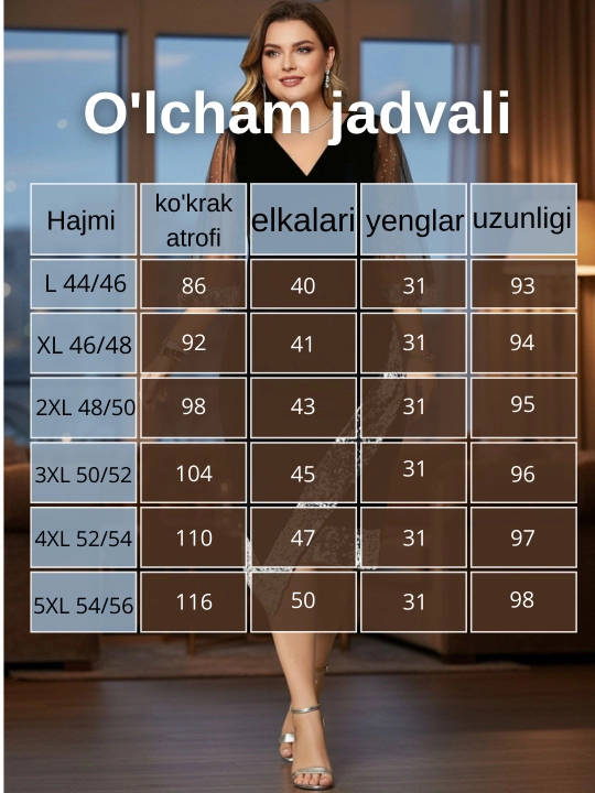Kechki libos, katta o'lchamlar