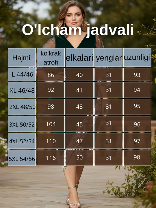 Kechki libos, katta o'lchamlar