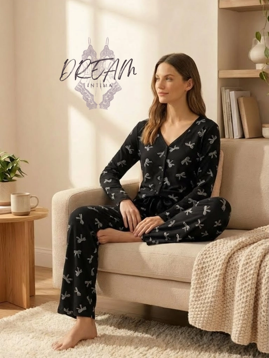 Pijama uy kiyimi ayollar uchun — yumshoq mato, bantikli dizayn, 44–52 razmerlar - 