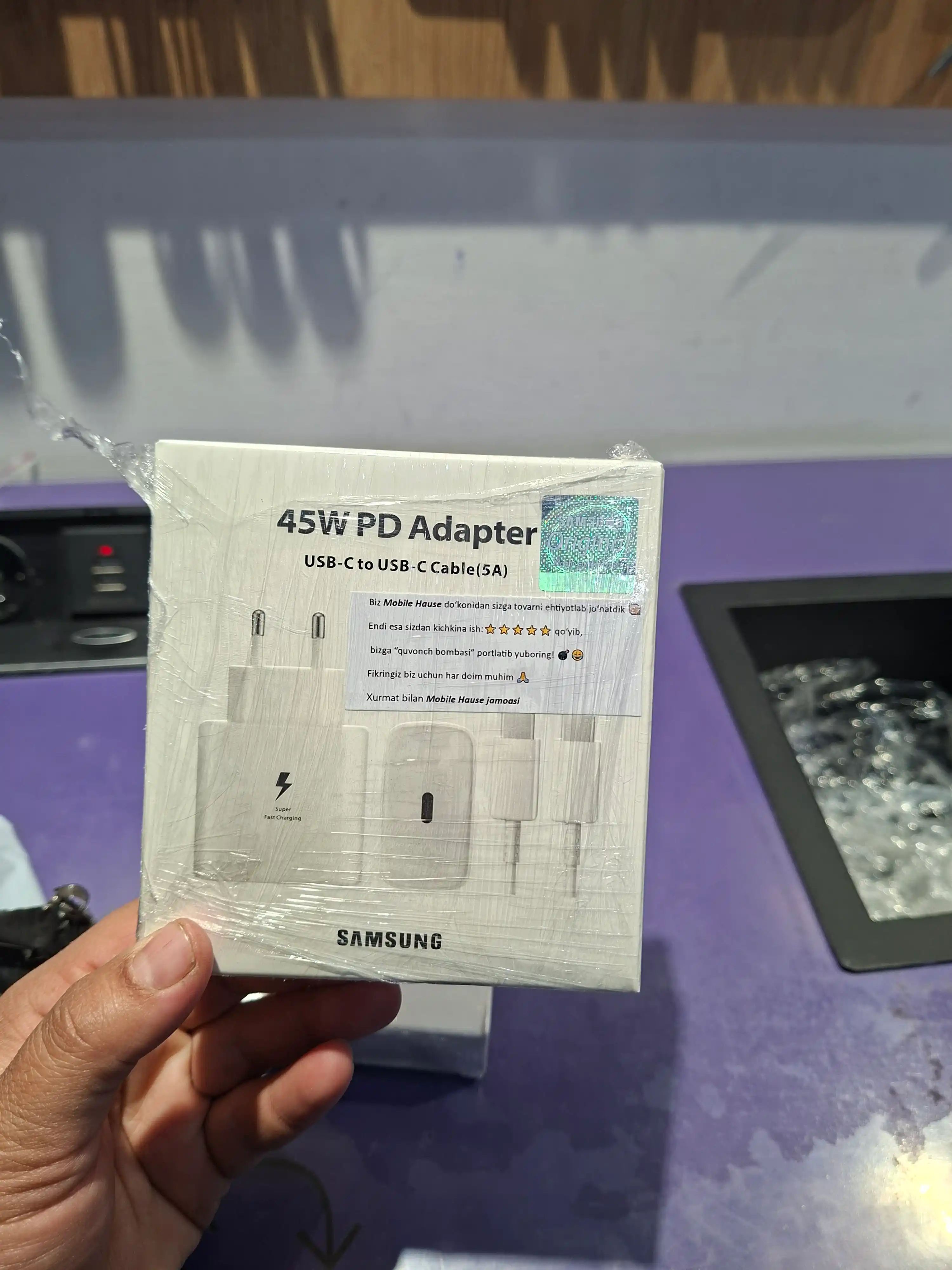 Zaryadnik Samsung Super Fast Charging 45W Type-C adapter kabeli bilan, 1 yil kafolat bor