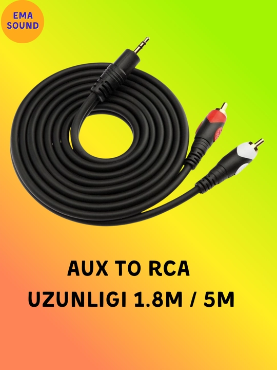 3.5mm jack to RCA 1.8 m, 5 m uzunlikda