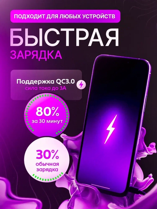 Кабель быстрой зарядки 1 м, Type-C на USB-A, прочный и надёжный