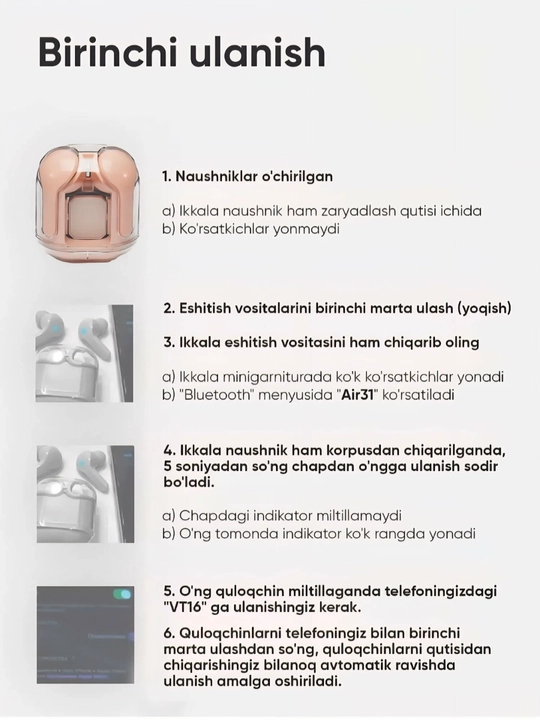 Kanal ichidagi mikrofon va shovqinni kamaytiradigan Air 31 simsiz Bluetooth quloqchinlari