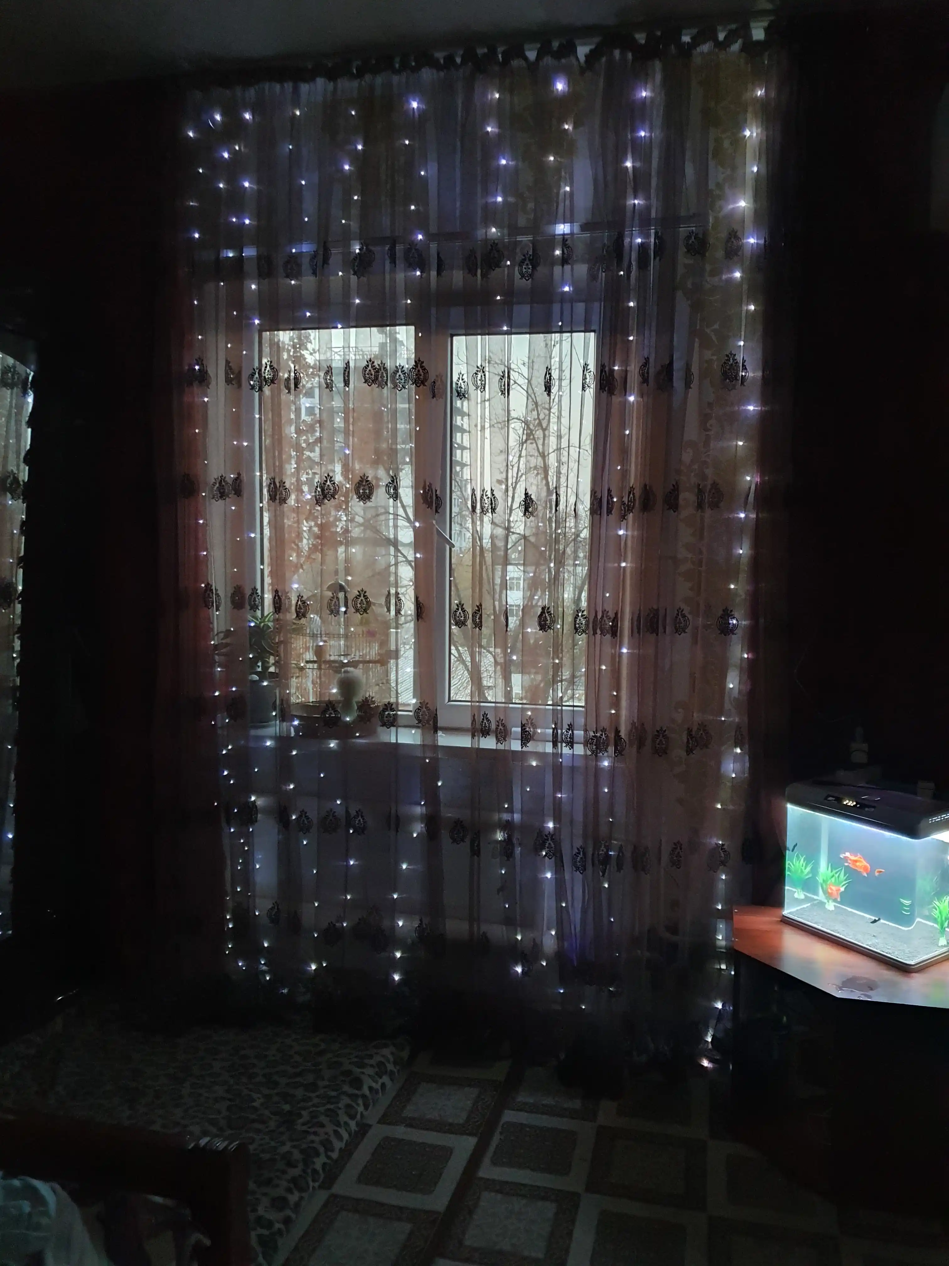 Derazadagi yangi yil shudring tomchisi, gulchambar pardasi, pult bilan, 10 ilgak sovg'a