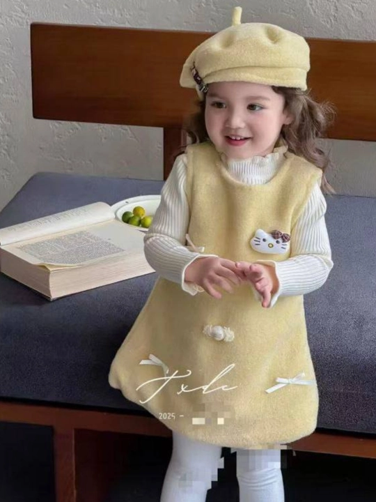 Qizlar uchun 3 lik to‘plam: yumshoq kofta + issiq sarafan + beret shapka - 