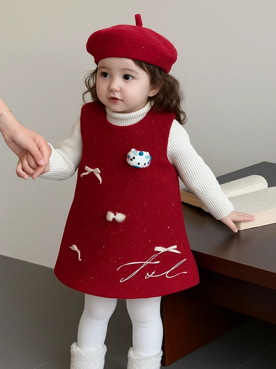 Qizlar uchun 3 lik to‘plam: yumshoq kofta + issiq sarafan + beret shapka - 