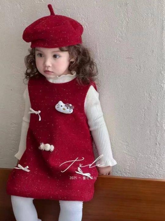 Qizlar uchun 3 lik to‘plam: yumshoq kofta + issiq sarafan + beret shapka
