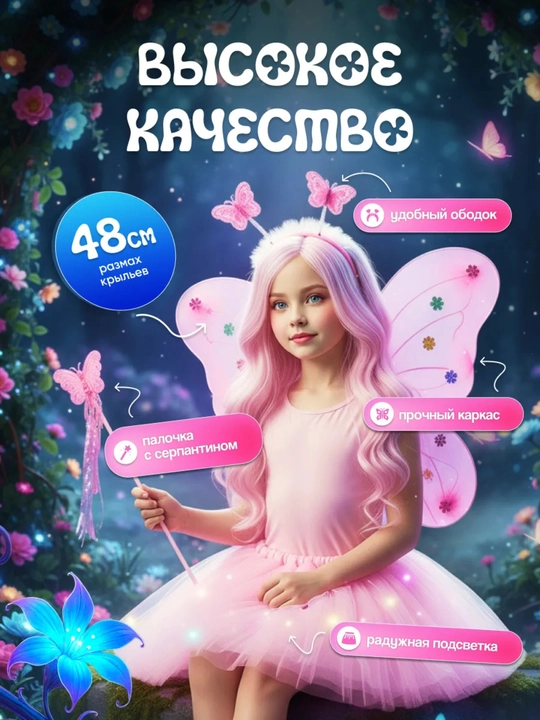 Pari kapalak seti, qizlar uchun LED, yubka, qanotlar, gardish, tayoqcha