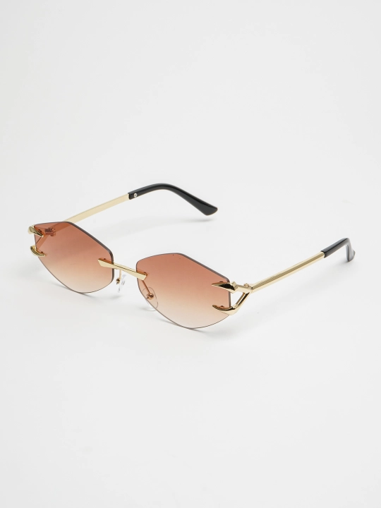 Солнцезащитные очки без оправы, с градиентными линзами и золотистыми дужками — унисекс