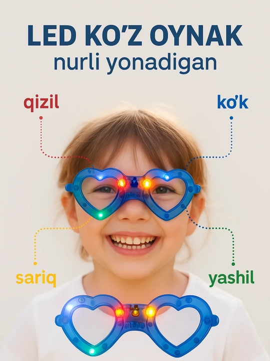LED yoritgichli bayramona ko‘zoynak, 3 xil rejimda yonadi