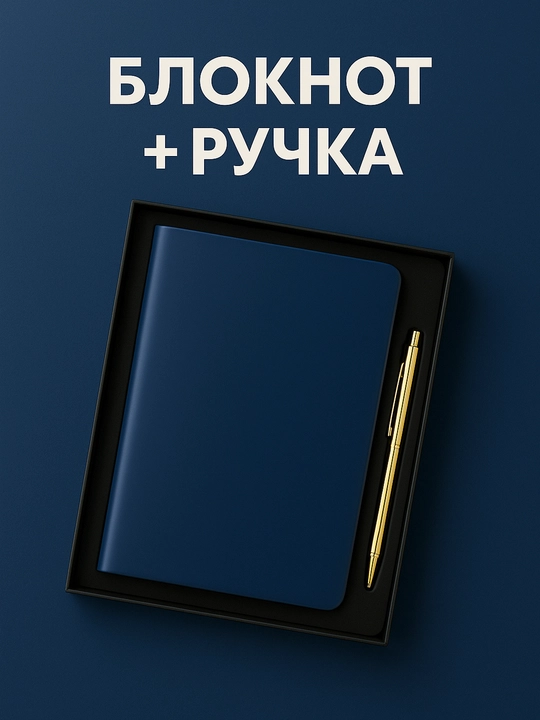 Бизнес блокнот с ручкой — A5, кожаная обложка, подарочный набор, блокнот