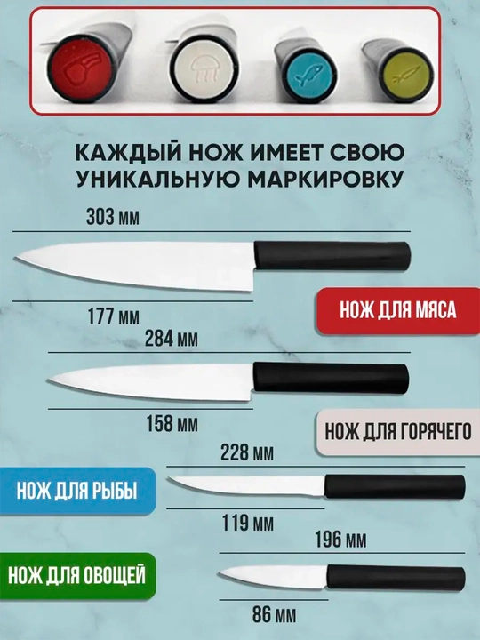 Набор разделочных досок с ножами в подставке —  антискользящие, для всех видов продуктов