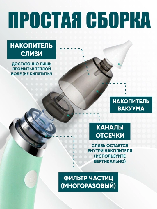 Электрический аспиратор для новорождённых, безопасный бесшумный детский соплеотсос - 