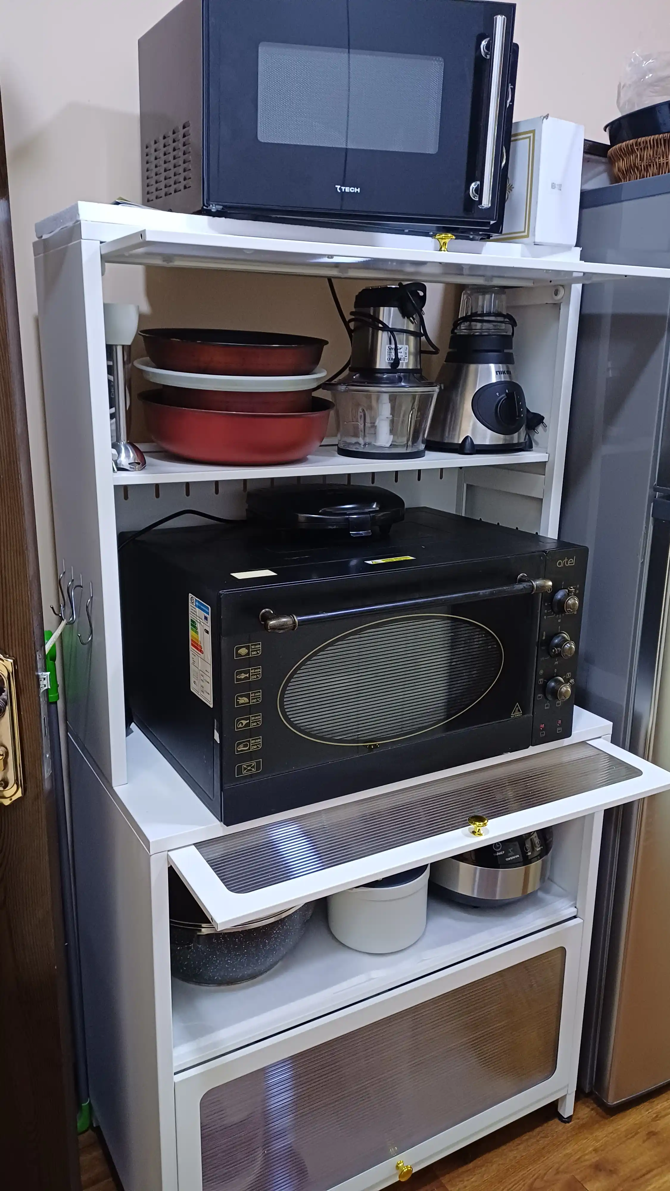 Кухонный шкаф на колёсах с дверцами, многоуровневый, защита от пыли