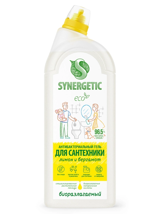 Гель для сантехники SYNERGETIC Лимон и бергамот "Кристальная чистота", 1,5 л