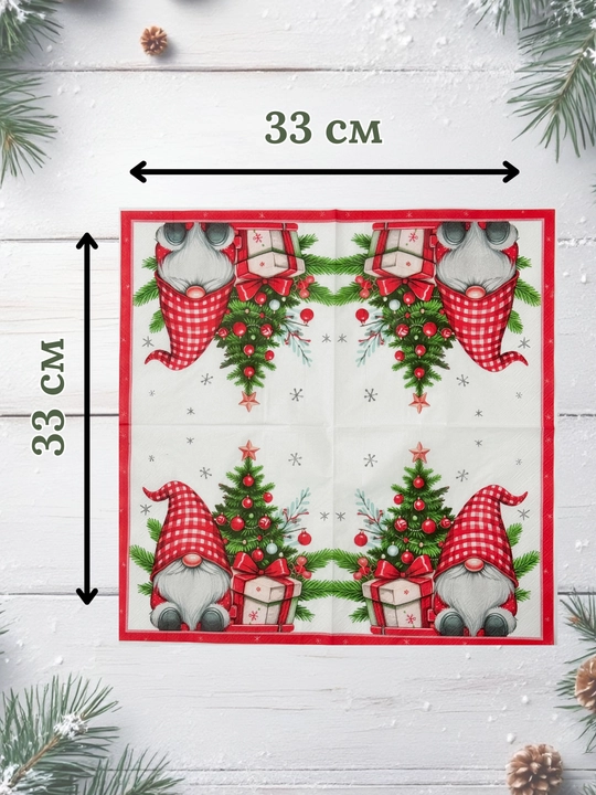 Новогодние салфетки с рождественским принтом, новогодние салфетки 12 шт, 33×33 см
