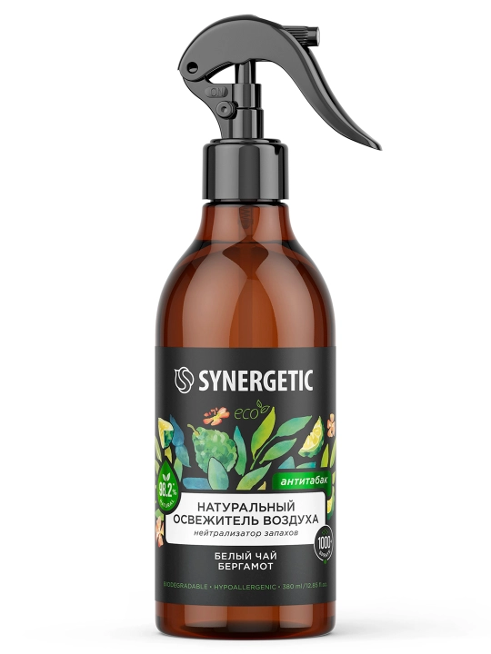 SYNERGETIC "Oq choy va bergamot" (Tamakiga qarshi) havo tozalagichi, 380 ml