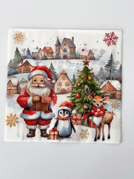 Новогодние салфетки с рождественским принтом, новогодние салфетки 12 шт, 33×33 см