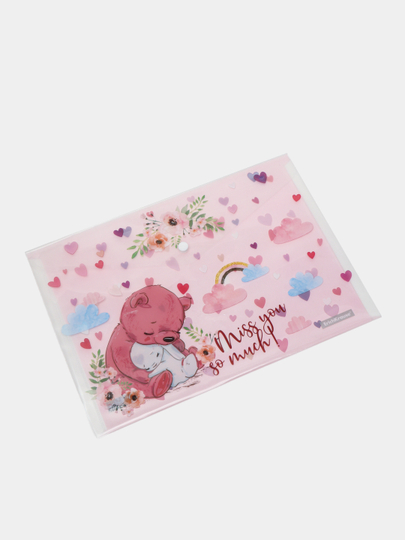 Папки-конверты на кнопке пластиковые ErichKrause® Cute Animals, A4, 54909 — ERKR-54909-КОНФЕТН
