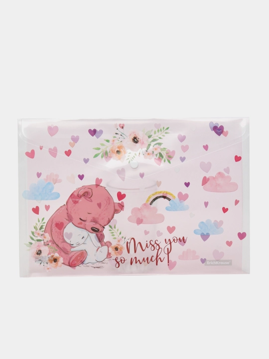 ErichKrause® Cute Animals, A4, 54909 Plastik tugmali konvert-papkalar