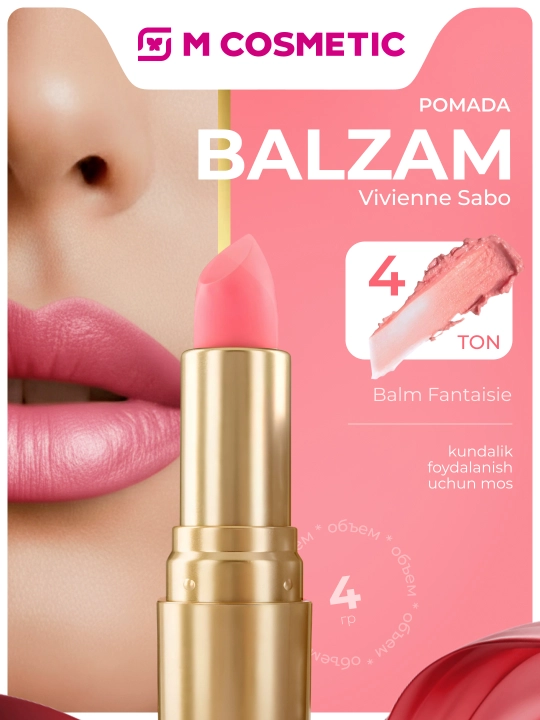 Vivienne Sabo Balm Fantaisie lablar uchun bo'yog'-balzam, ton 04 pushti, 4 g