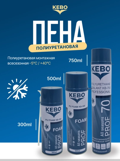 Полиуретановая монтажная пена KEBO, универсальная для строительства и ремонта, 300 / 500 / 750 мл