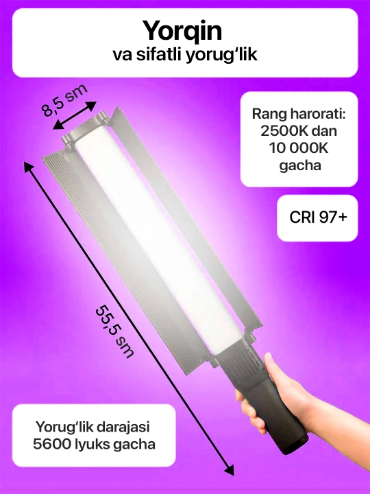 RGB chiroq tayoqchasi, Light Stick, fotosurat va video uchun rangli RGB, 50 sm