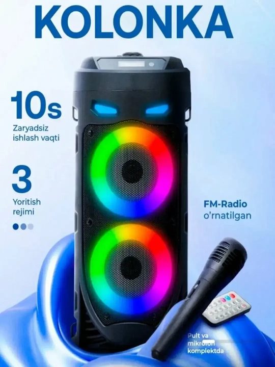 Karaoke kolonka ZQS4239 Bluetooth, mikrofonli, RGB yorug'lik effektli, 40 sm - 