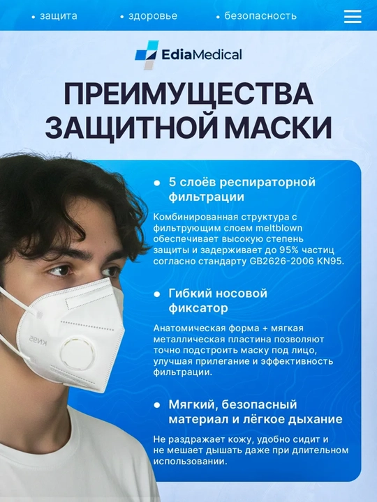 Changga qarshi PM2.5 Respirator, Klapanli, 5 qatlamli himoya niqobi