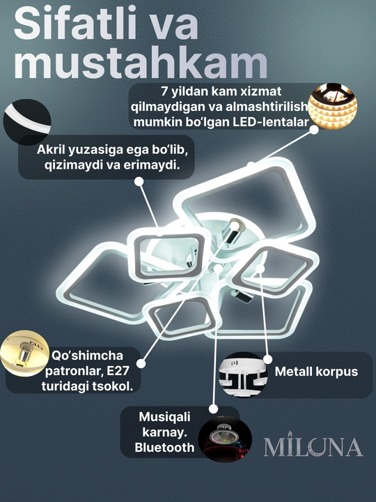 Shift uchun LED qandil, osma lyustra, zamonaviy lyustra, lyustra, 3 yorug'lik rejimi