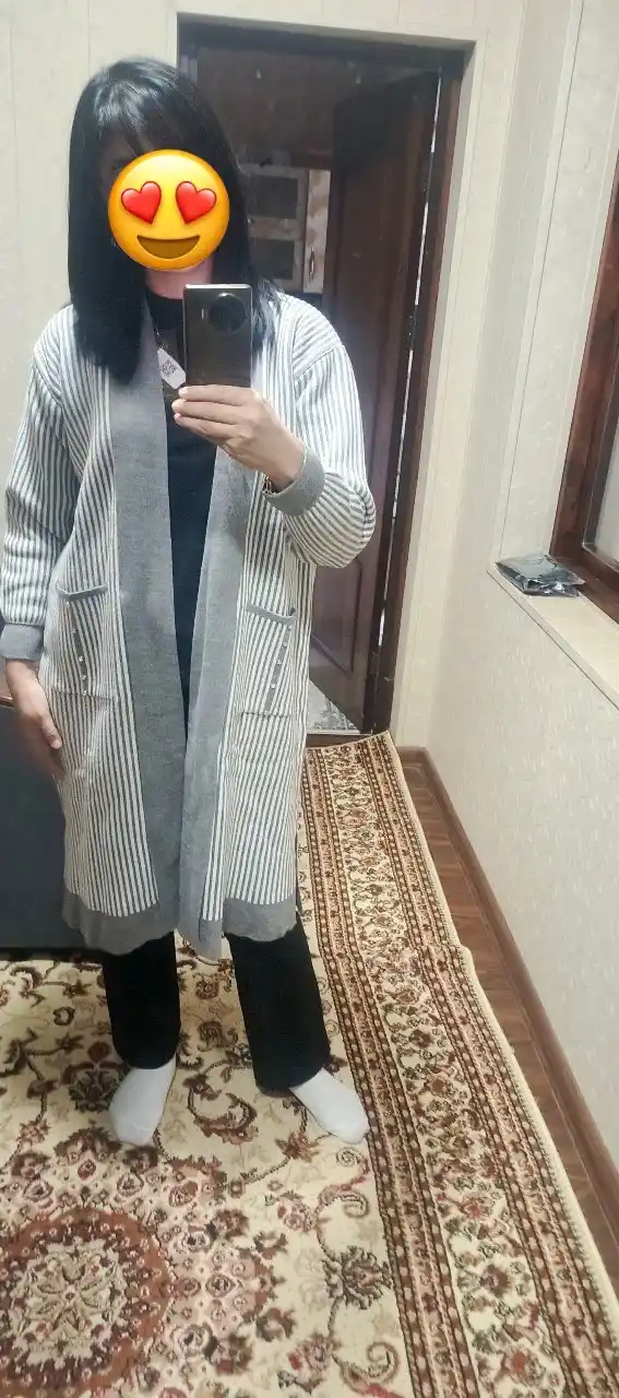 Ayol va qizlar uchun yo‘l-yo‘l dizayndagi uzun kardigan – 10 xil rangda NUS MAN