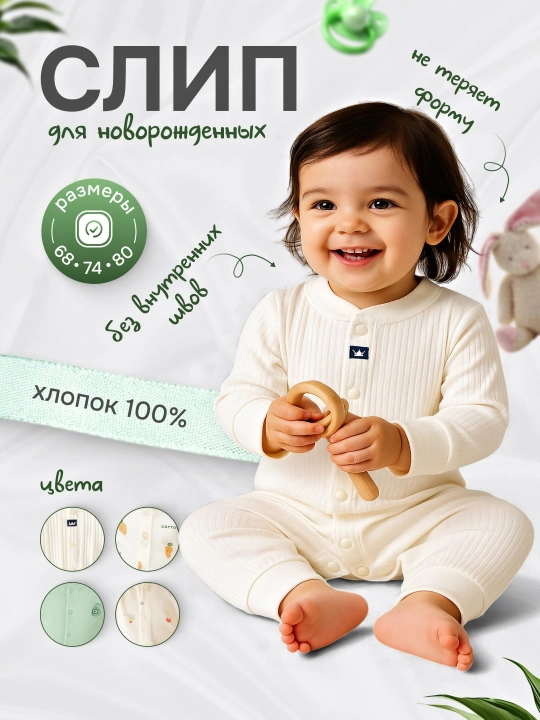 Yangi tug‘ilgan chaqaloqlar uchun slip, bodi, yumshoq ichki kombinezon, 100% paxta - 