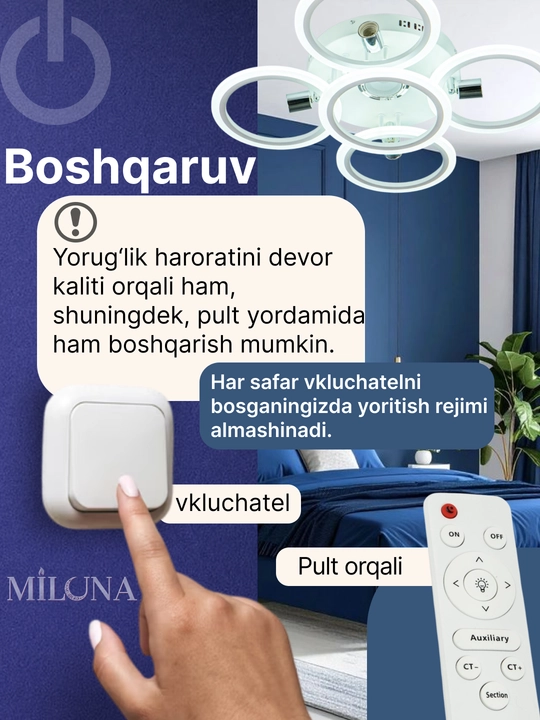 Shift uchun LED qandil, osma lyustra, zamonaviy lyustra, lyustra, 3 yorug'lik rejimi