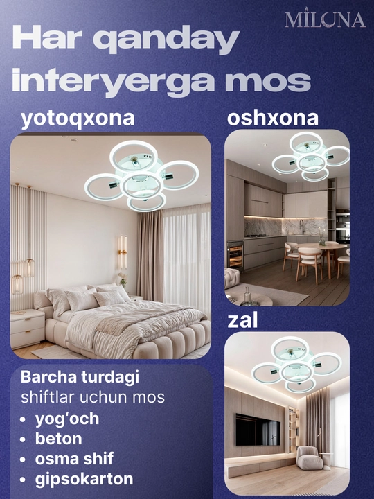 Shift uchun LED qandil, osma lyustra, zamonaviy lyustra, lyustra, 3 yorug'lik rejimi
