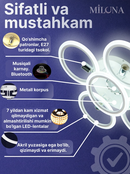Shift uchun LED qandil, osma lyustra, zamonaviy lyustra, lyustra, 3 yorug'lik rejimi