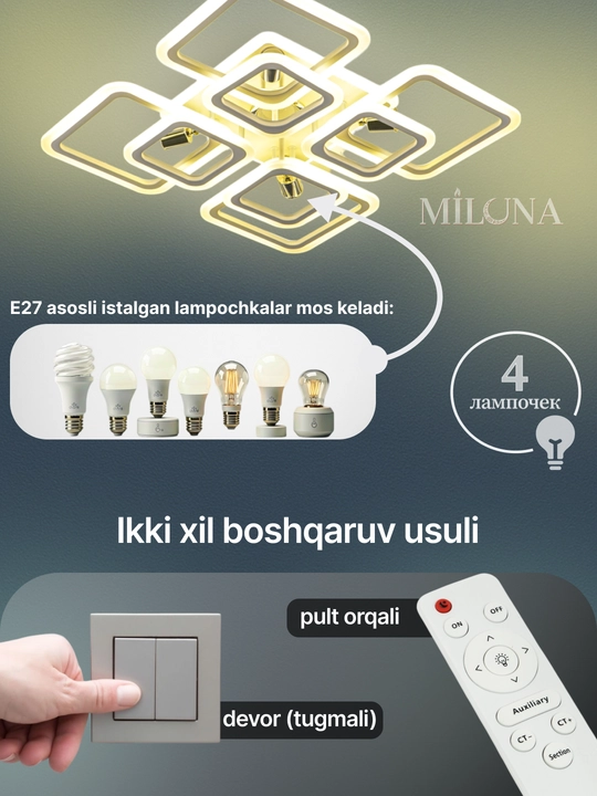 Shift uchun LED qandil, osma lyustra, zamonaviy lyustra, lyustra, 3 yorug'lik rejimi
