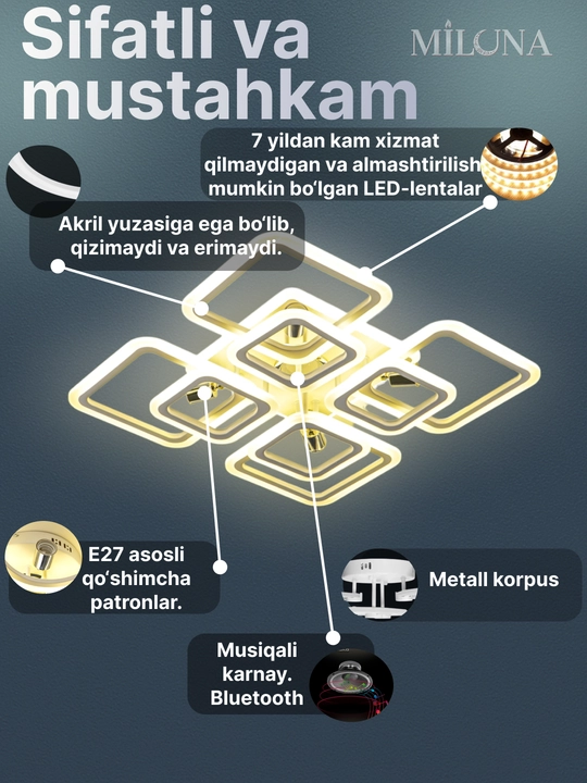 Shift uchun LED qandil, osma lyustra, zamonaviy lyustra, lyustra, 3 yorug'lik rejimi